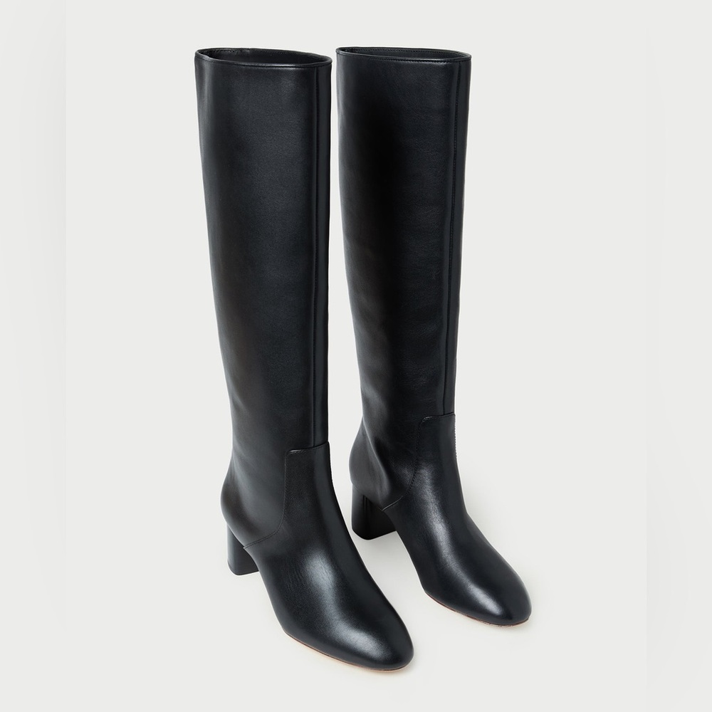 Loeffler Randall Gia Black Leather Tall Boots Sz 6B Almond Toe Mid Heel RT$695 - Picture 7 of 9
